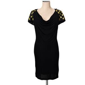 Stunning Statement Nick Verreos Black Dress Size S Gold Studs Detail S